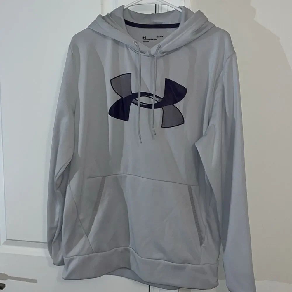 Under Armour gray big logo hooded hoodie sweatshirt sweater L oversized